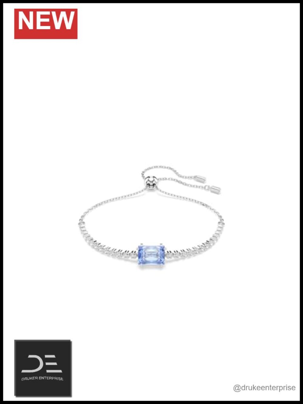 Rhodium Plated Tennis Bracelet Swarovski Crystal Blue Baguette Slide Closure